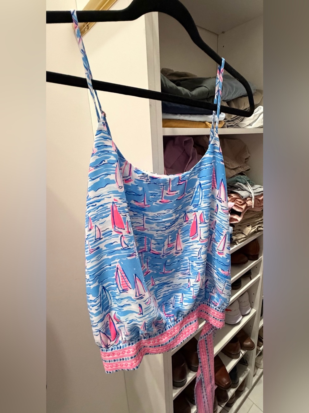 Lilly Pulitzer Blue Tank Top with Pink Sailboat Print